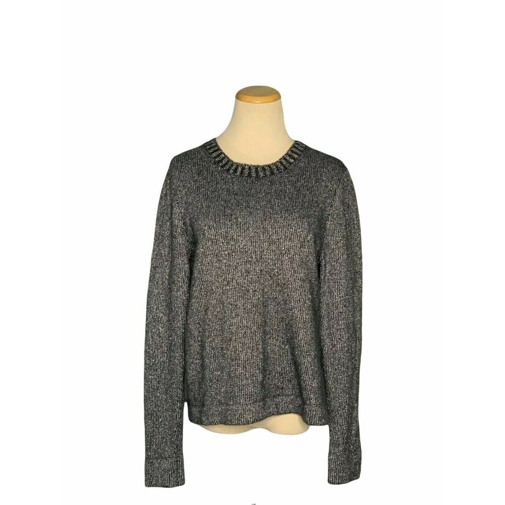 J Crew Lurex Silver Metallic Lamb Wool Ribbed Crew Neck Sweater size large